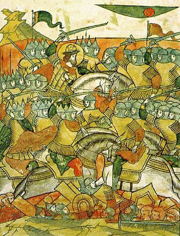 Александр Невский в битве на Чудском озере Миниатюра из «Лицевого летописного свода»